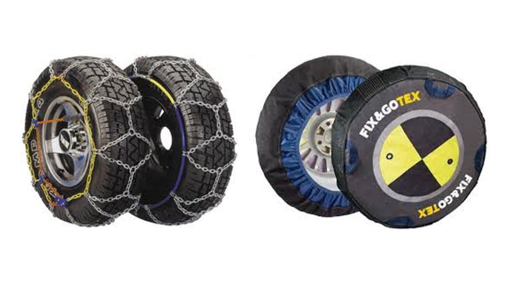 Cadenas de nieve metálicas y textiles.